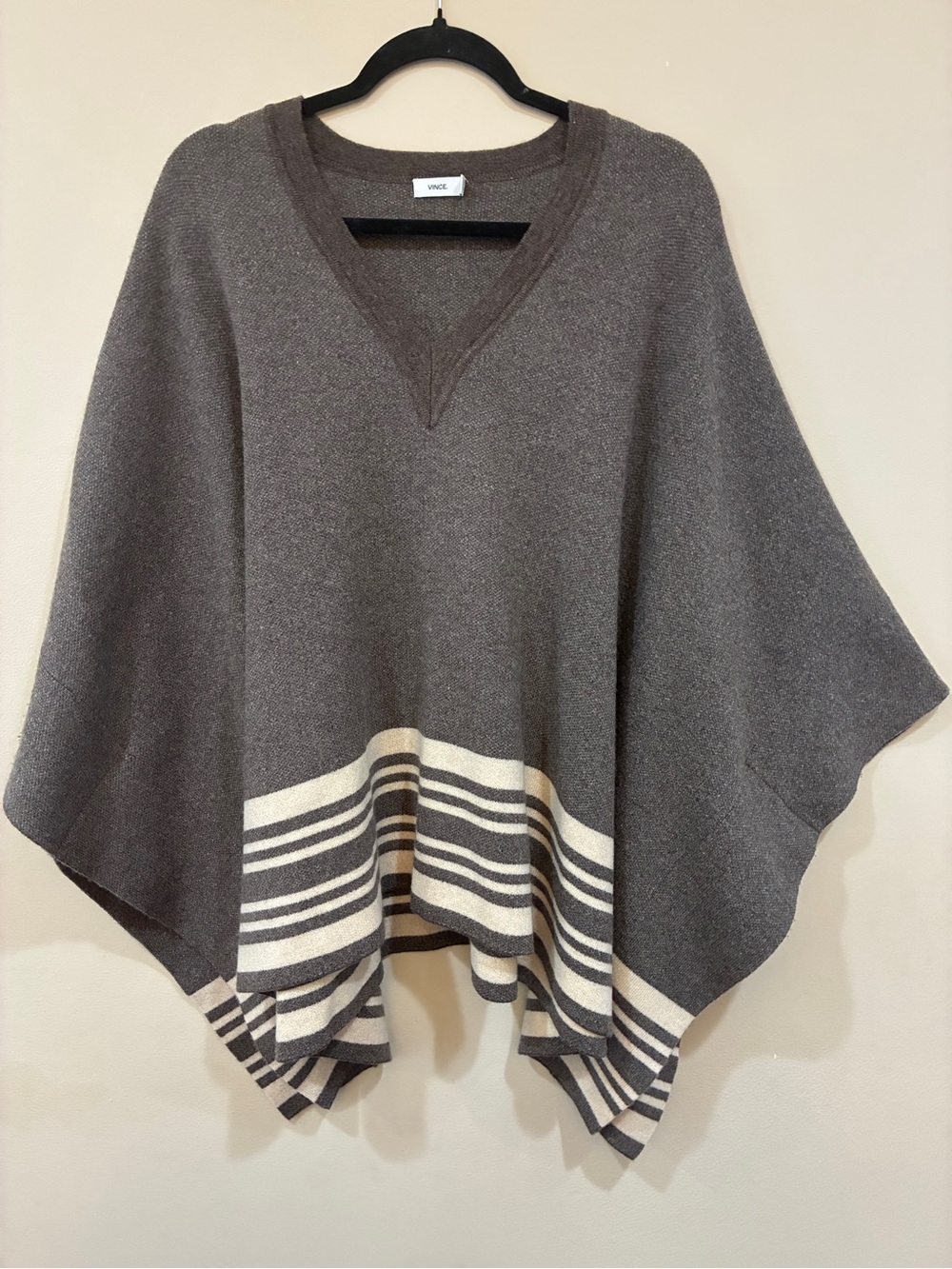 Vince Charcoal Gray V-Neck Striped Hem Poncho size M/L